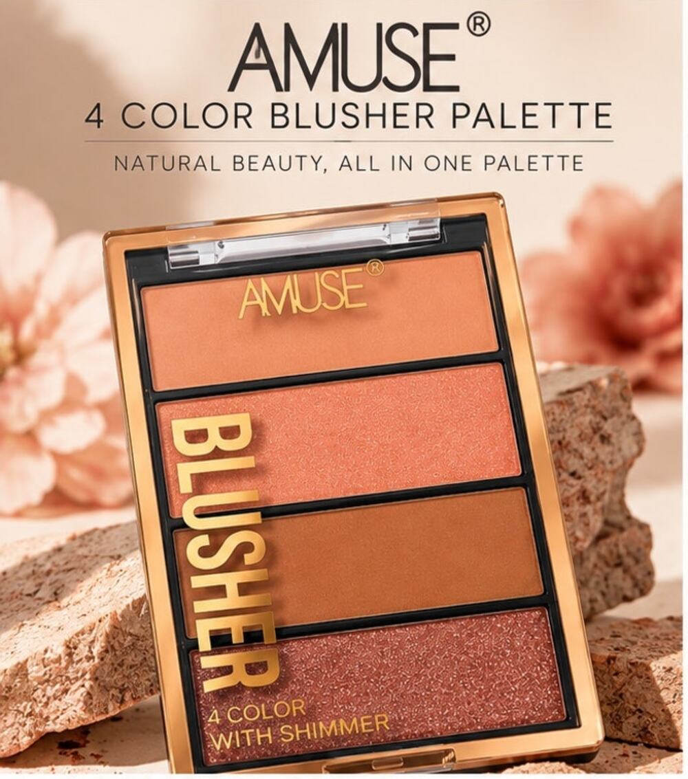 AMUSE 4 Color Blush Palette – Warm Tone Face Blusher Makeup, 0.3 oz / 8.4 g